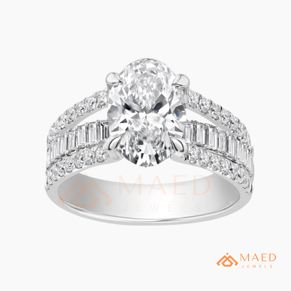 Art Deco Emerald Cut Engagement Ring with Stepped Baguette Side Stones