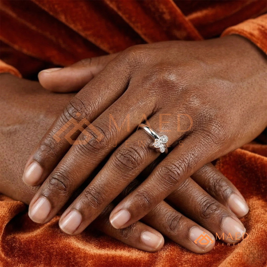 Marquise & Round Trio Cluster Ring – Silver, 14K Yellow & Rose Gold