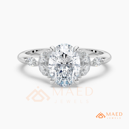 Oval Cut Marquise Cluster Engagement Ring | Nature Inspired Floral Wedding Ring | 14K Gold, Rose Gold & Sterling Silver