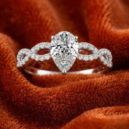 Intertwined Vortex Halo Diamond Simulant Ring in 14K Yellow Gold, Rose Gold & Silver