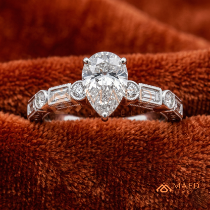 Vintage Pear Cut Multi-Stone Engagement Ring | 14K Gold, Rose Gold & Silver
