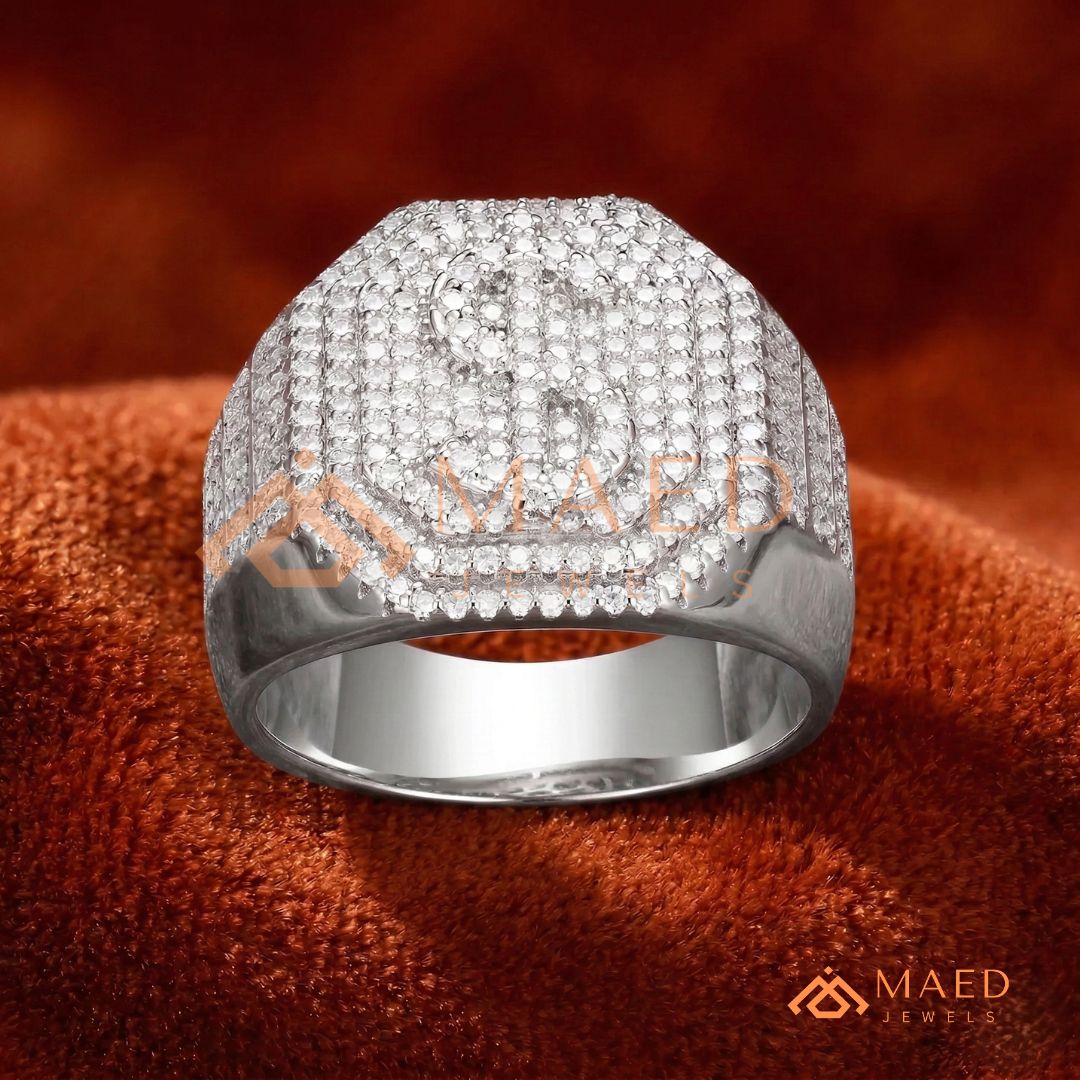 Men's Iced-Out Dollar Sign Signet Ring | Sterling Silver, 14K Gold & Rose Gold
