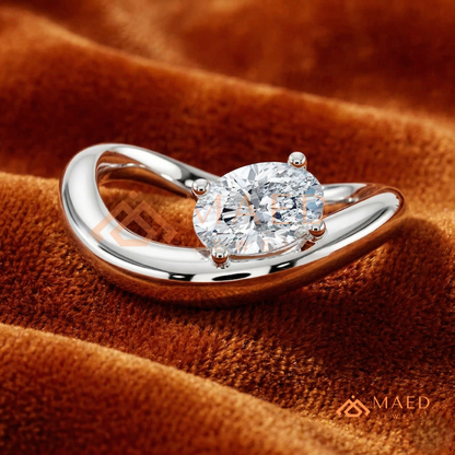 Sculptural Wave East-West Oval Engagement Ring in Silver, 14K Gold & Rose Gold