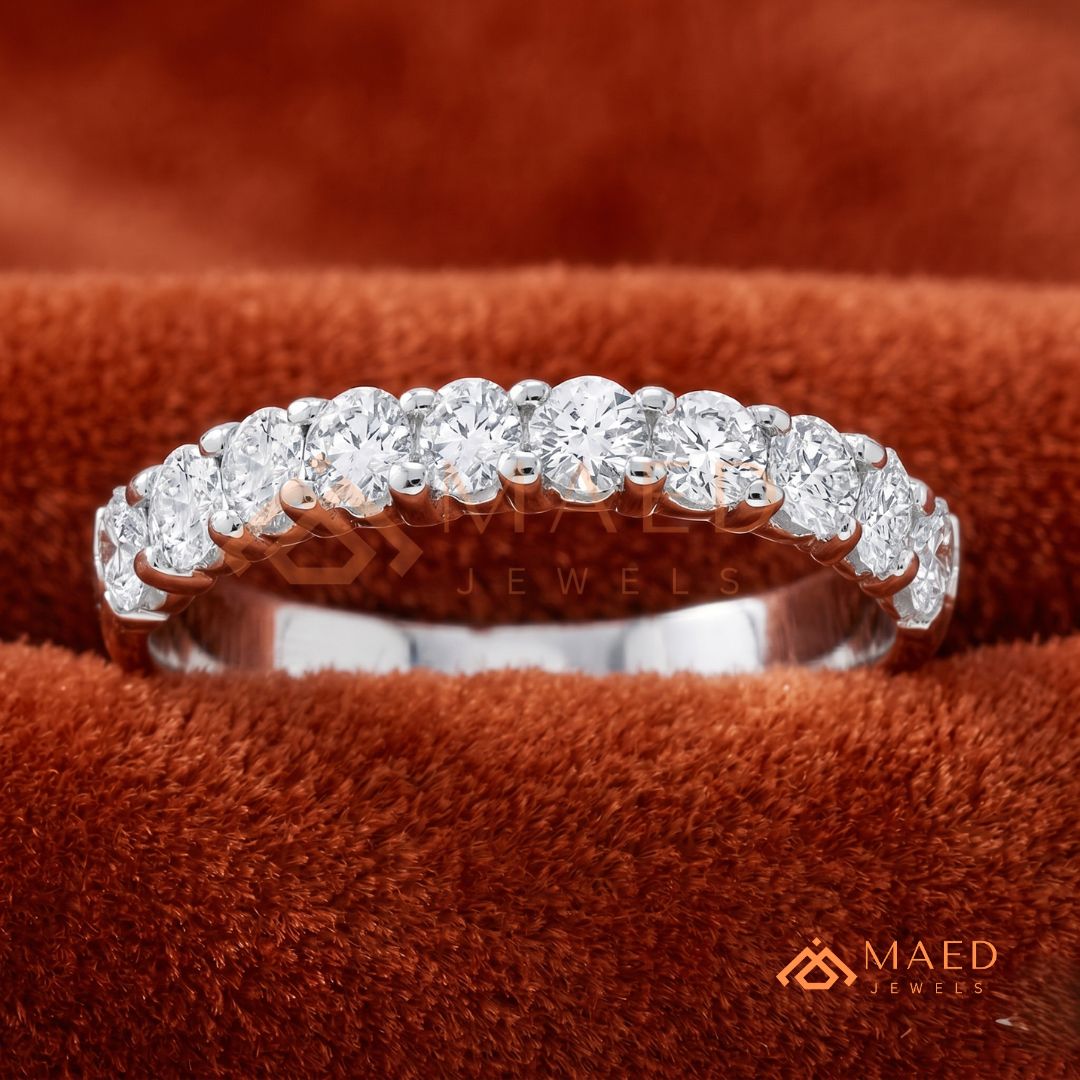 5-Stone Mixed Cut Diamond Wedding Band | East-West Emerald & Round Cut Ring in Silver, 14K Gold, & Rose Gold