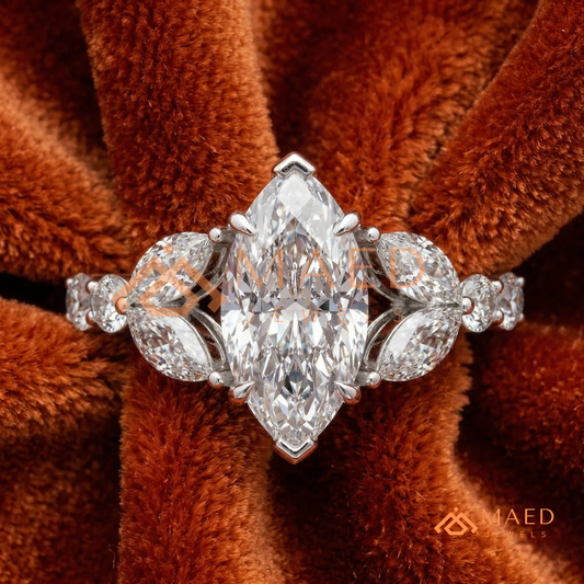 Marquise Cut Leaf Cluster Engagement Ring | 14k Gold, Rose Gold & Sterling Silver