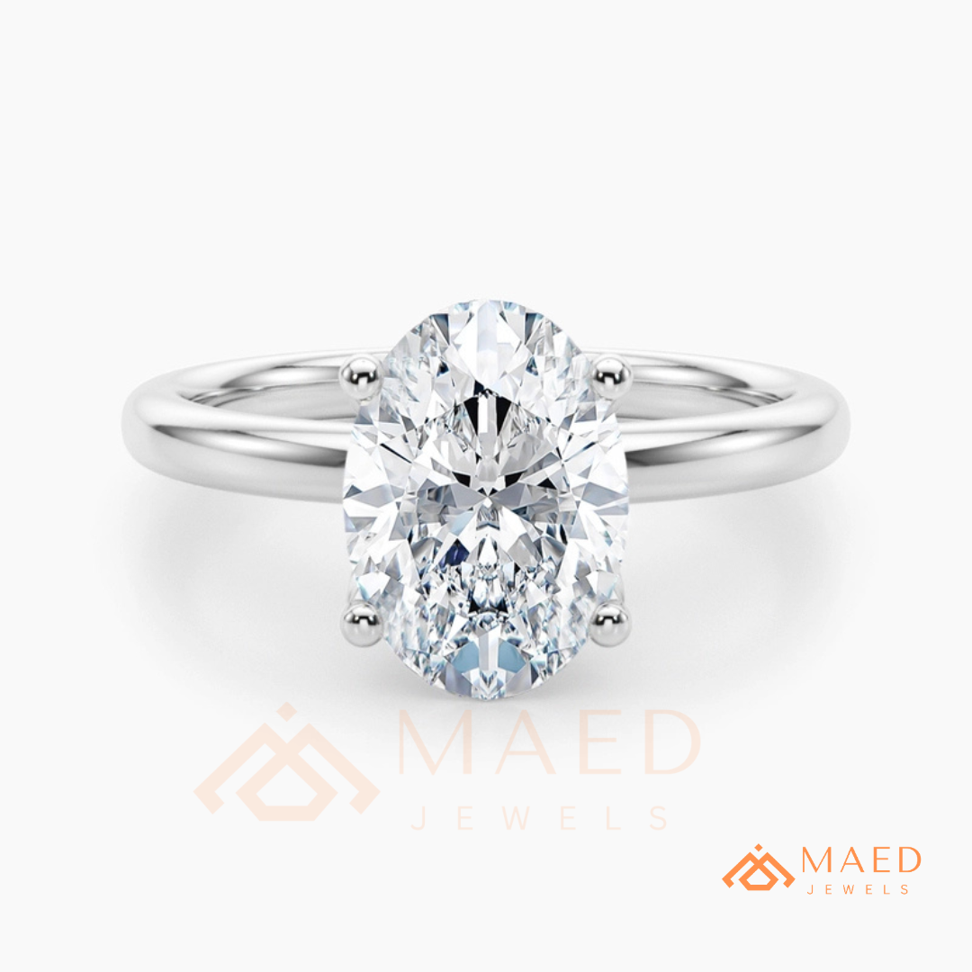 Oval Cut Solitaire Engagement Ring | Classic 4-Prong Plain Band Promise Ring | 14K Gold, Rose Gold & Sterling Silver
