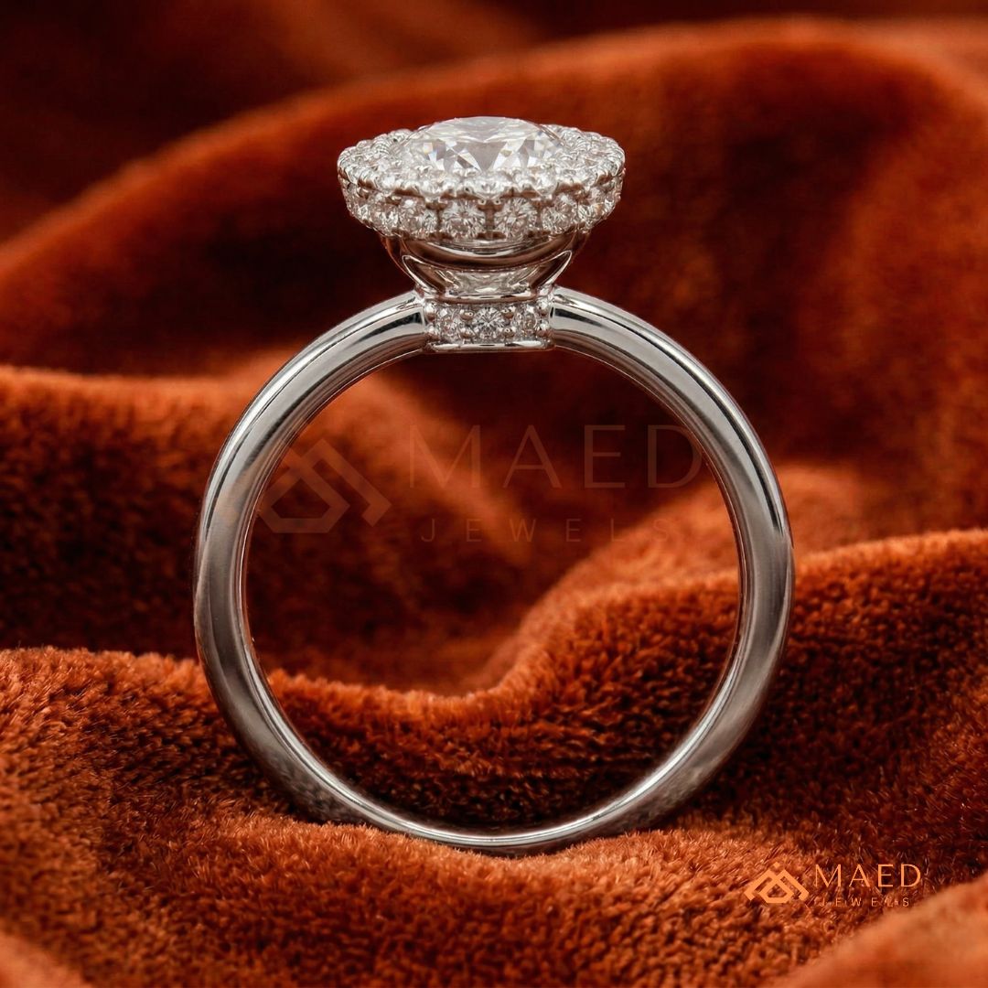 Classic Oval Cut Halo Engagement Ring in 14K Gold, Rose Gold & Silver