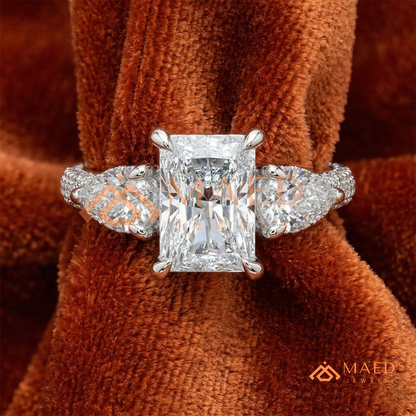 Modern Oval Cut Triple Row Engagement Ring with Baguette & Pavé Band