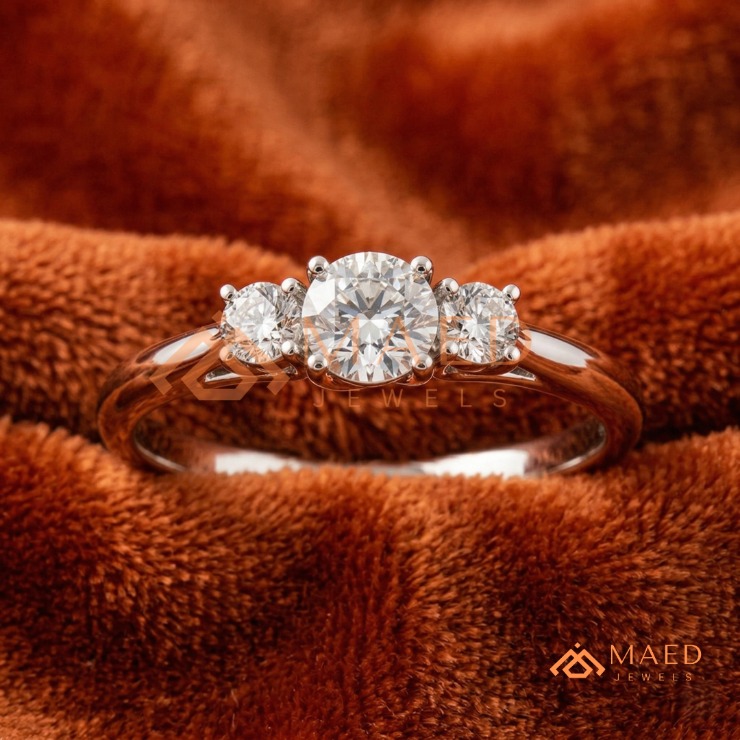 The Trinity Round Brilliant Past Present Future Ring – Silver, 14K Yellow & Rose Gold