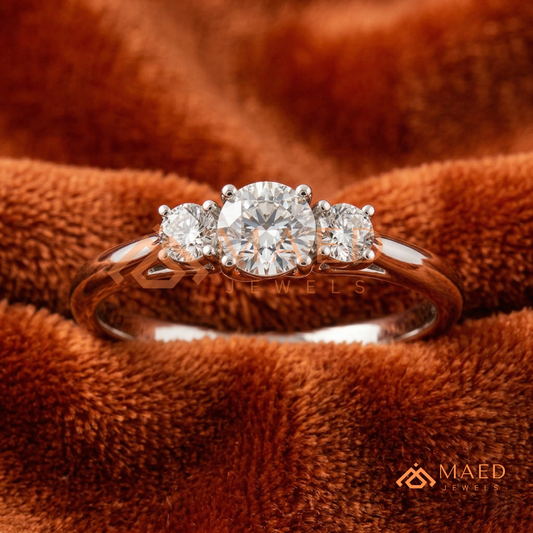 The Trinity Round Brilliant Past Present Future Ring – Silver, 14K Yellow & Rose Gold