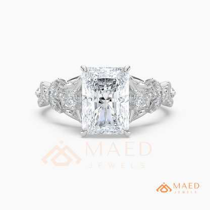 Radiant Cut Engagement Ring with Marquise Cluster Band in Silver, 14K Gold, & 14K Rose Gold