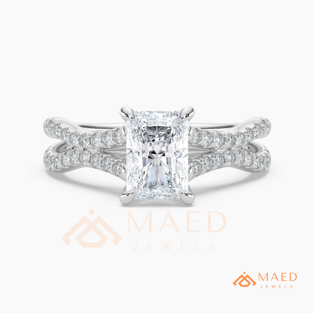 Radiant Cut Criss-Cross Engagement Ring in Sterling Silver, 14K Gold & 14K Rose Gold