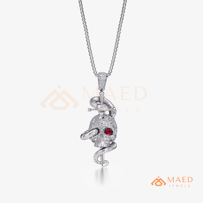 Fully Flooded Skull & Serpent Statement Charm – Ruby Red Eye Hip Hop Pendant