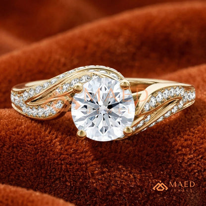 Vintage Bypass Round Cut Engagement Ring with Swirl Pavé Band