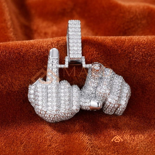 Ice Out Middle Finger Hand Gesture Pendant – Bold Statement Streetwear Jewelry