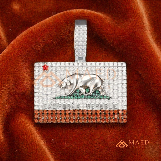 California Republic Bear Diamond Pendant - 14K Gold, Rose Gold & Sterling Silver Hip Hop Charm