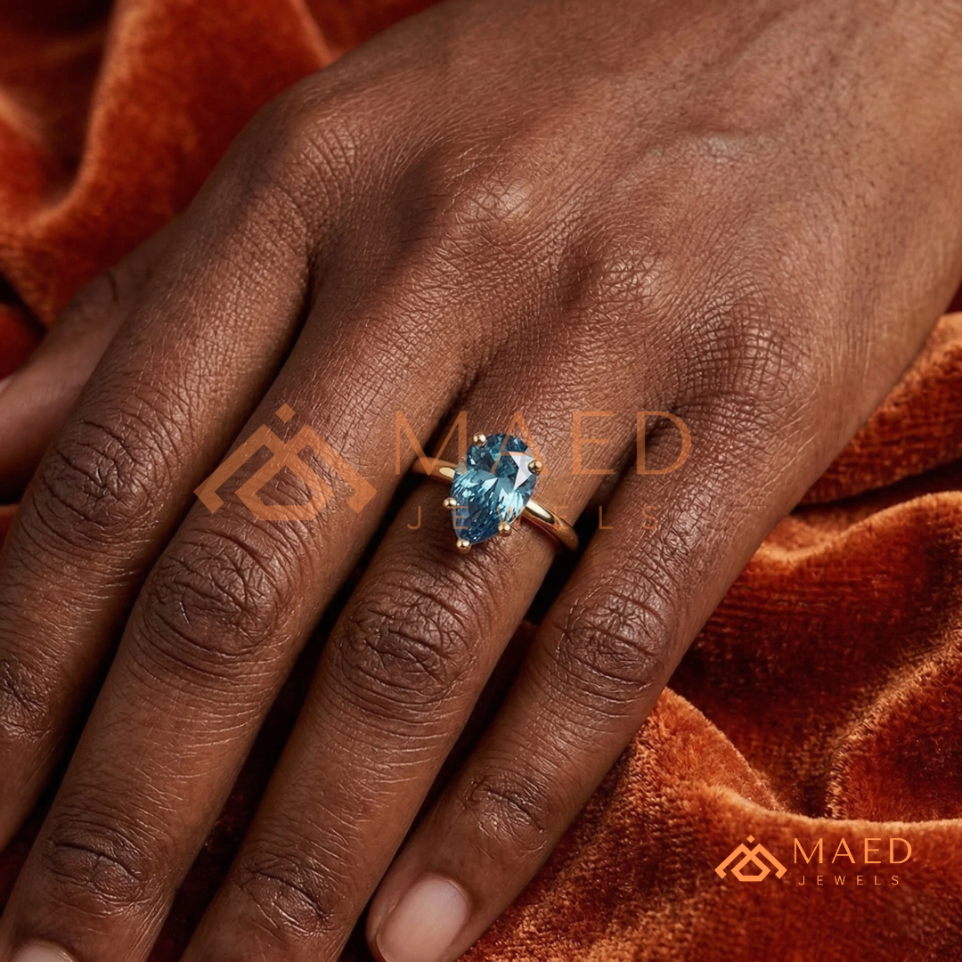 The Oceanne Pear Cut Solitaire Ring | Silver, 14K Yellow, & Rose Gold