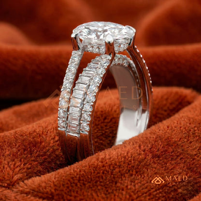 Art Deco Emerald Cut Engagement Ring with Stepped Baguette Side Stones