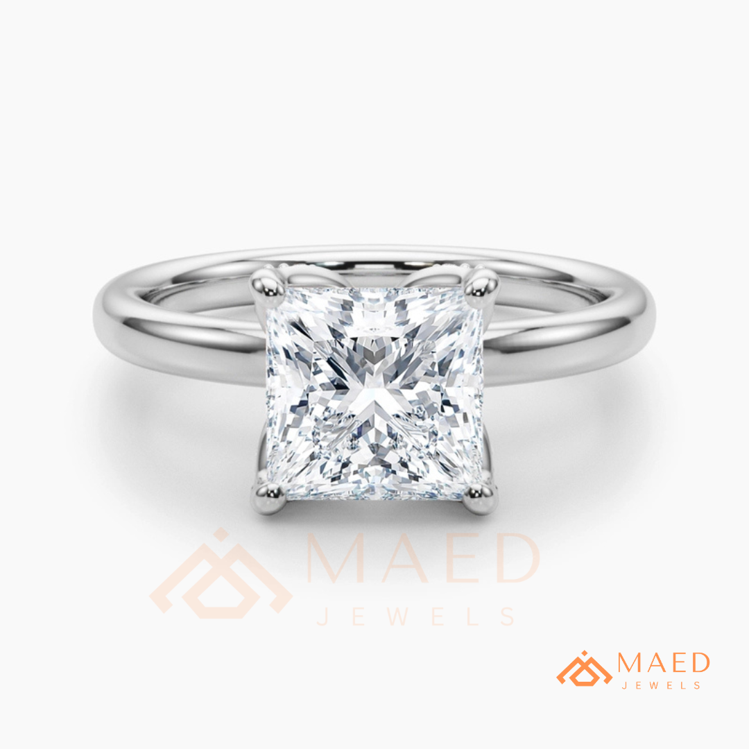 Princess Cut Hidden Halo Engagement Ring in 14K Gold & Sterling Silver