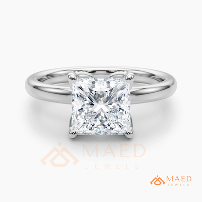 Princess Cut Hidden Halo Engagement Ring in 14K Gold & Sterling Silver