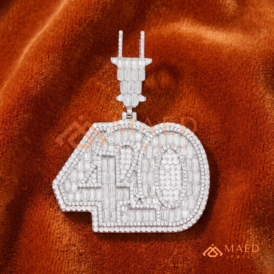 Baguette Diamond 420 Statement Pendant with Electrical Plug Bail