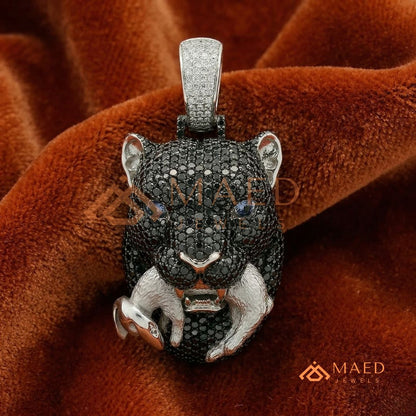 Black Diamond Panther Head Pendant in Sterling Silver, 14K Gold & Rose Gold