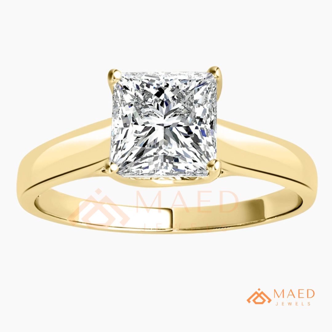 Princess Cut Solitaire Engagement Ring in 14K Gold, Rose Gold & Sterling Silver | Classic Tapered Band Promise Ring for Women