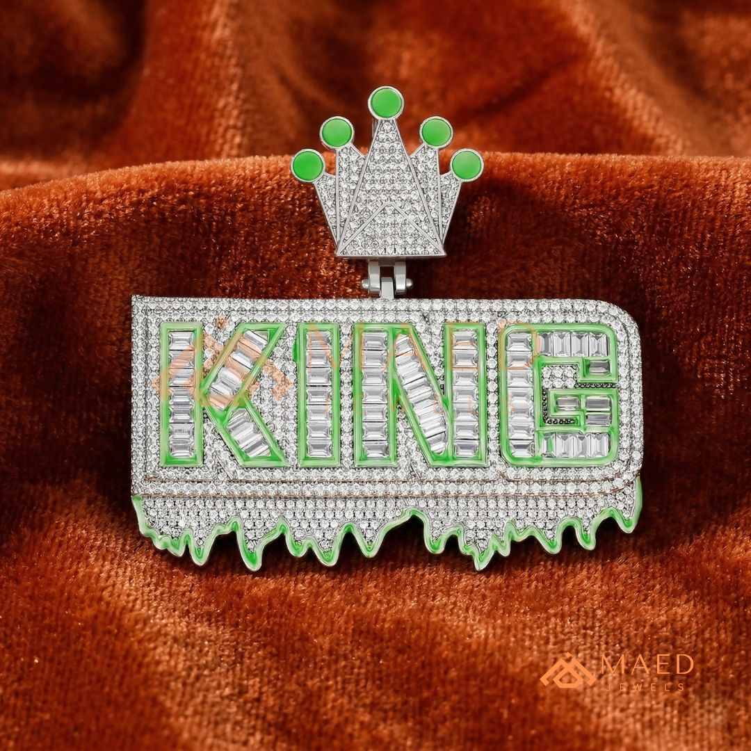 "King" Drip Statement Pendant –  14K Gold, Rose Gold & Sterling Silver with Hand-Set VVS Stones & Enamel Accents