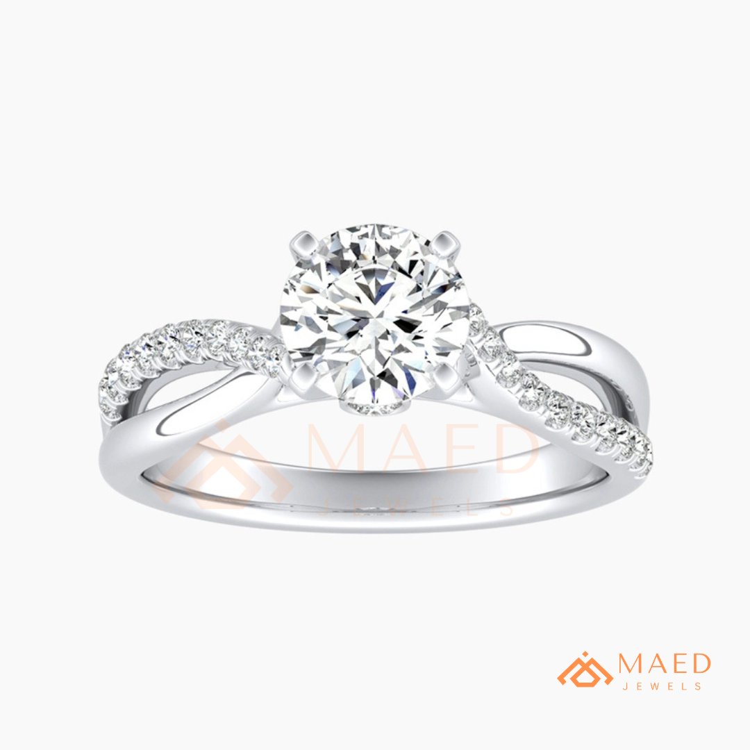 Round Cut Twisted Vine Engagement Ring in 14K Gold, Rose Gold & Sterling Silver | Infinity Pave Wedding Band