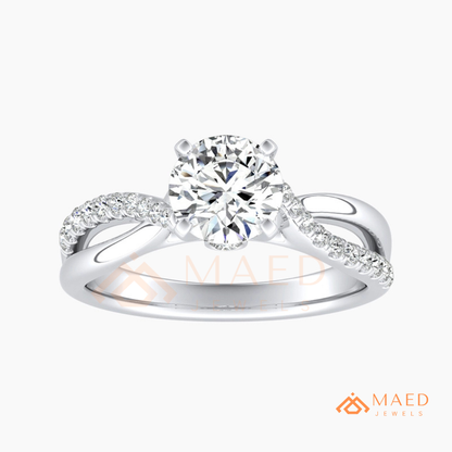 Round Cut Twisted Vine Engagement Ring in 14K Gold, Rose Gold & Sterling Silver | Infinity Pave Wedding Band