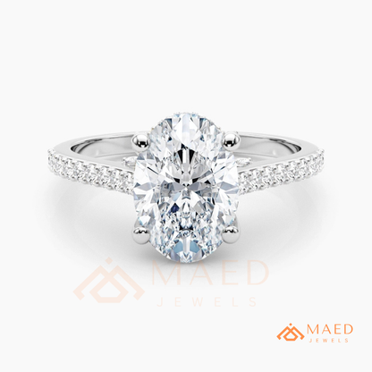 Oval Cut Engagement Ring with Pavé Diamond Band in 14K Gold, Rose Gold & Silver