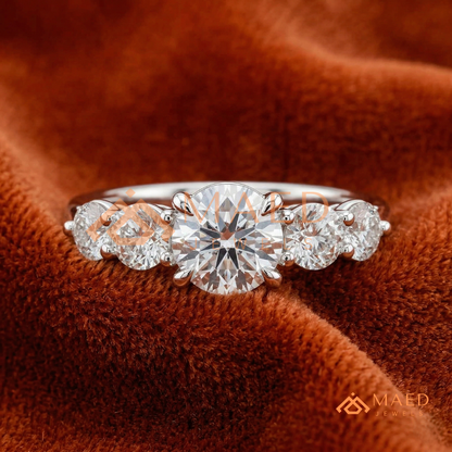 Round Cut 5-Stone Graduated Engagement Ring in Sterling Silver, 14K Gold & 14K Rose Gold
