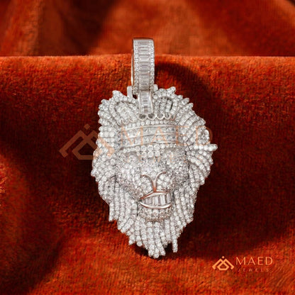 Iced Out King Lion Head Pendant – 14K Gold, Rose Gold & Silver Baguette Crown Hip Hop Charm