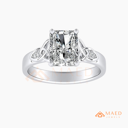 Radiant Cut 3-Stone Engagement Ring with Pear Side Gems & Pavé Band