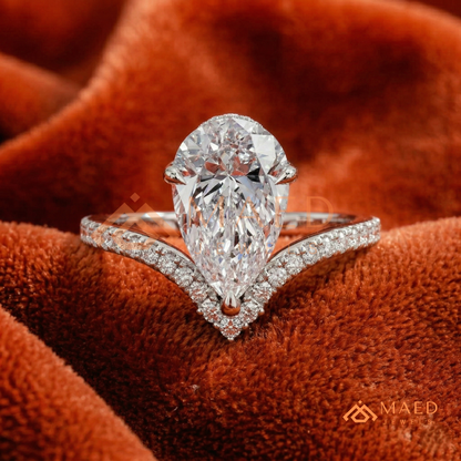 Pear Cut Chevron Engagement Ring in Sterling Silver, 14K Gold & 14K Rose Gold