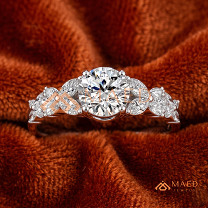 Botanical Marquise Cluster Engagement Ring with Round Center Stone