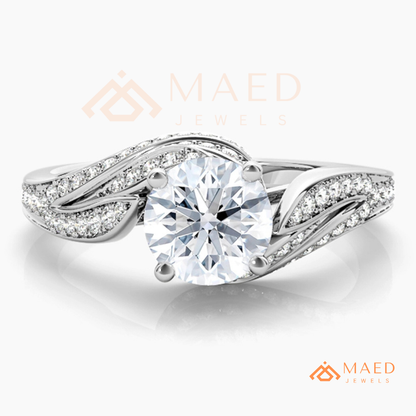 Vintage Bypass Round Cut Engagement Ring with Swirl Pavé Band