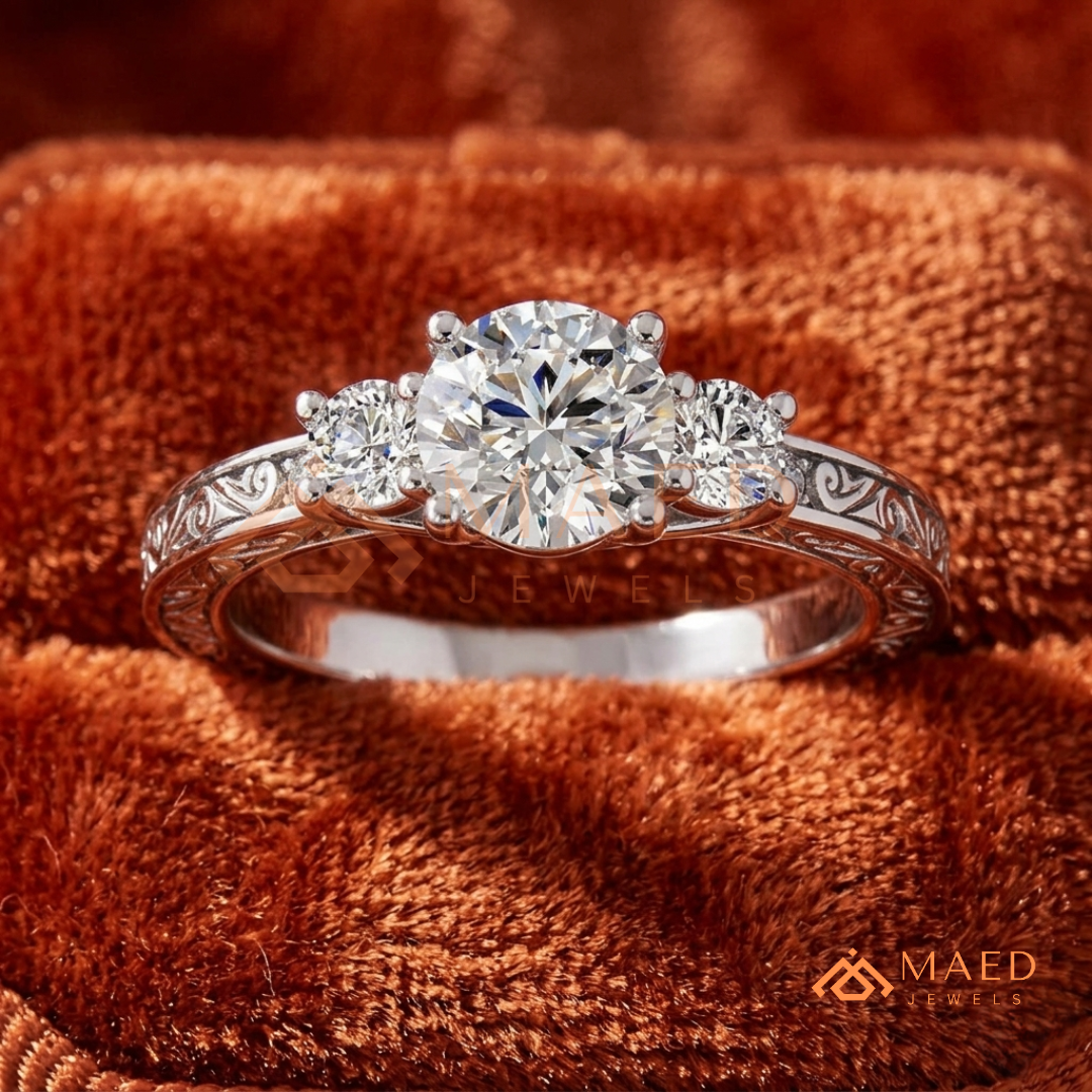 Past Present Future Round Cut Ring in 14K Yellow Gold, Rose Gold & Sterling Silver