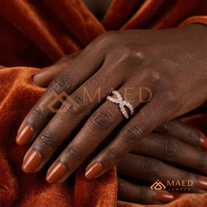 Crossover Moissanite Eternity Ring – Silver, 14K Yellow & Rose Gold