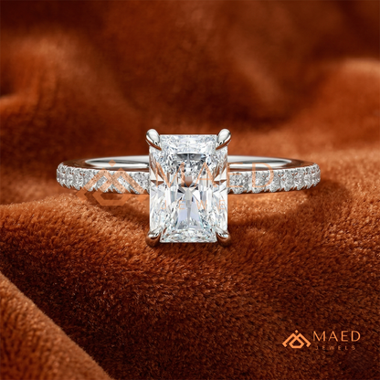Radiant Cut Moissanite Engagement Ring in Sterling Silver, 14K White Gold & Rose Gold | Hidden Halo Diamond Band For Women