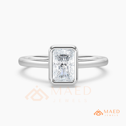 Radiant Cut Diamond Bezel Solitaire Ring | 14k Gold, Rose Gold & Sterling Silver