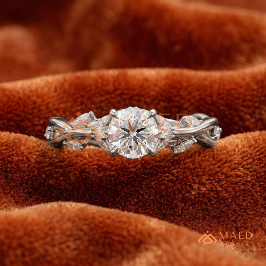 Nature Inspired Twisted Vine Engagement Ring in 14K Gold, Rose Gold & Silver