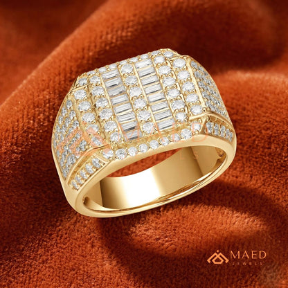 Men's Alternating Baguette & Pave Diamond Ring | Silver, 14K Gold & Rose Gold