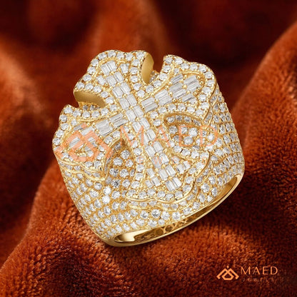 Men's Iced-Out 3D Cross Statement Ring | Silver, 14K Gold & Rose Gold