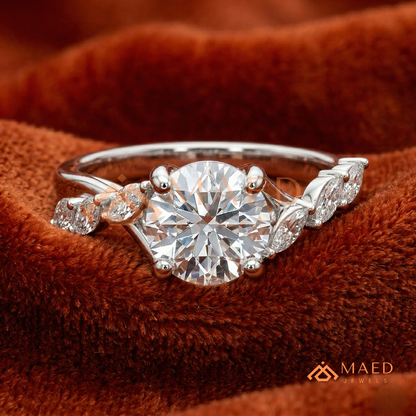 Marquise Leaf Clustered Vine Engagement Ring in 14K Gold, Rose Gold & Silver