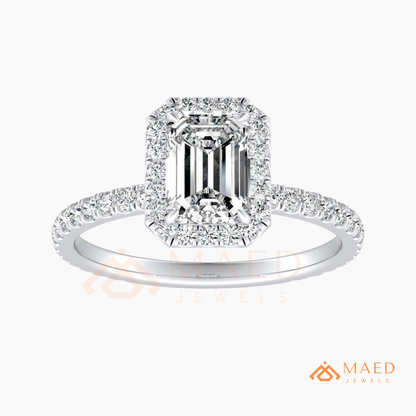 Emerald Cut Halo Engagement Ring in Sterling Silver, 14K Gold & 14K Rose Gold