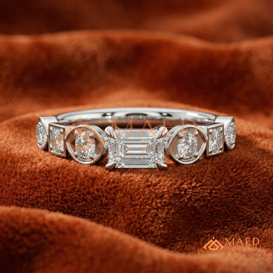 Vintage Emerald Cut Art Deco Engagement Ring in 14K Gold, Rose Gold & Silver