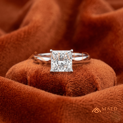 Princess Cut Solitaire Engagement Ring in 14K Gold, Rose Gold & Sterling Silver | Classic Tapered Band Promise Ring for Women