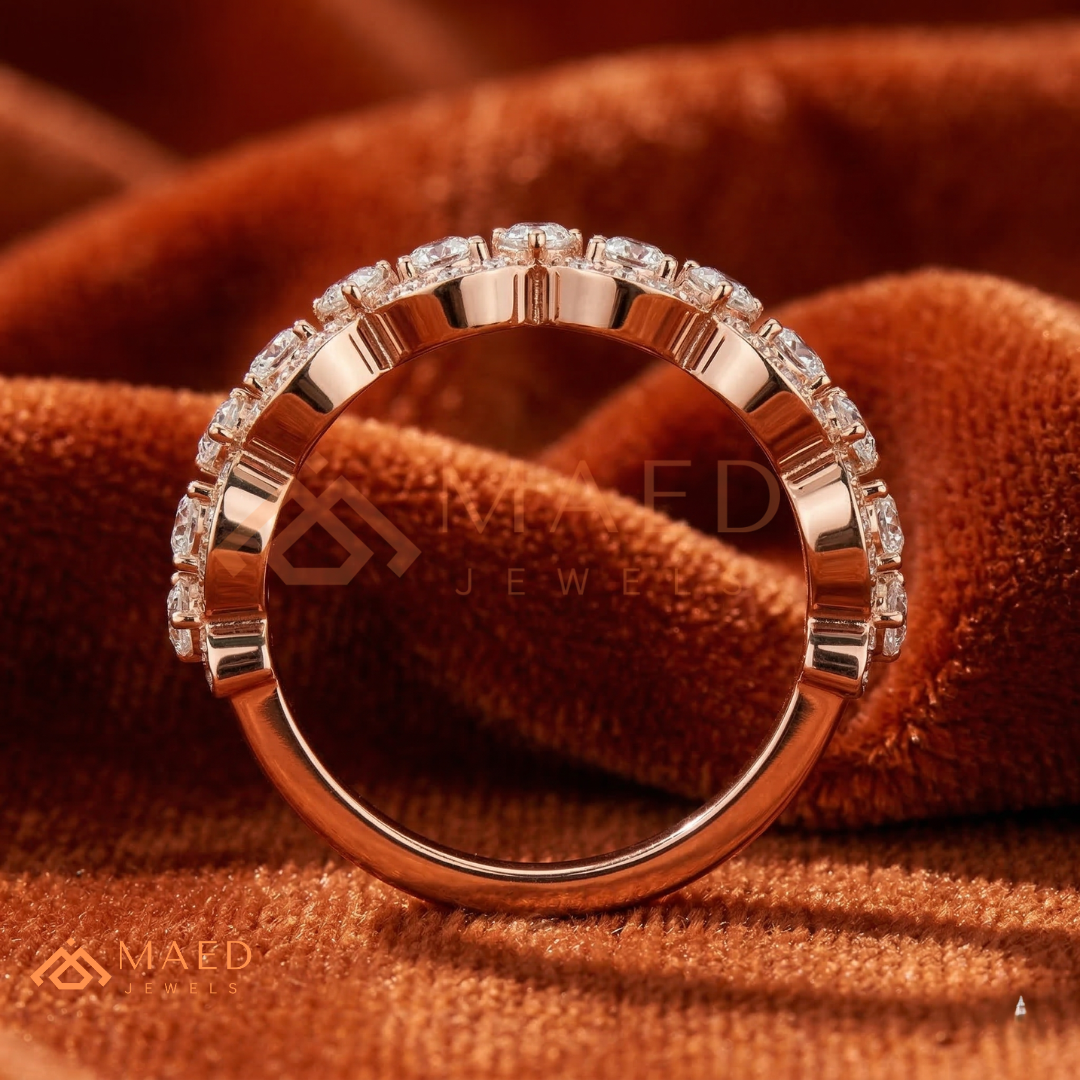 Scalloped Pear Cut Diamond Statement Ring – Silver, 14K Yellow & Rose Gold