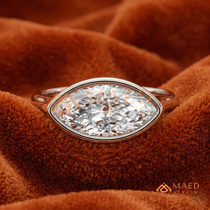 East-West Marquise Cut Bezel Engagement Ring | 14k Gold, Rose Gold & Sterling Silver Modern Solitaire Band